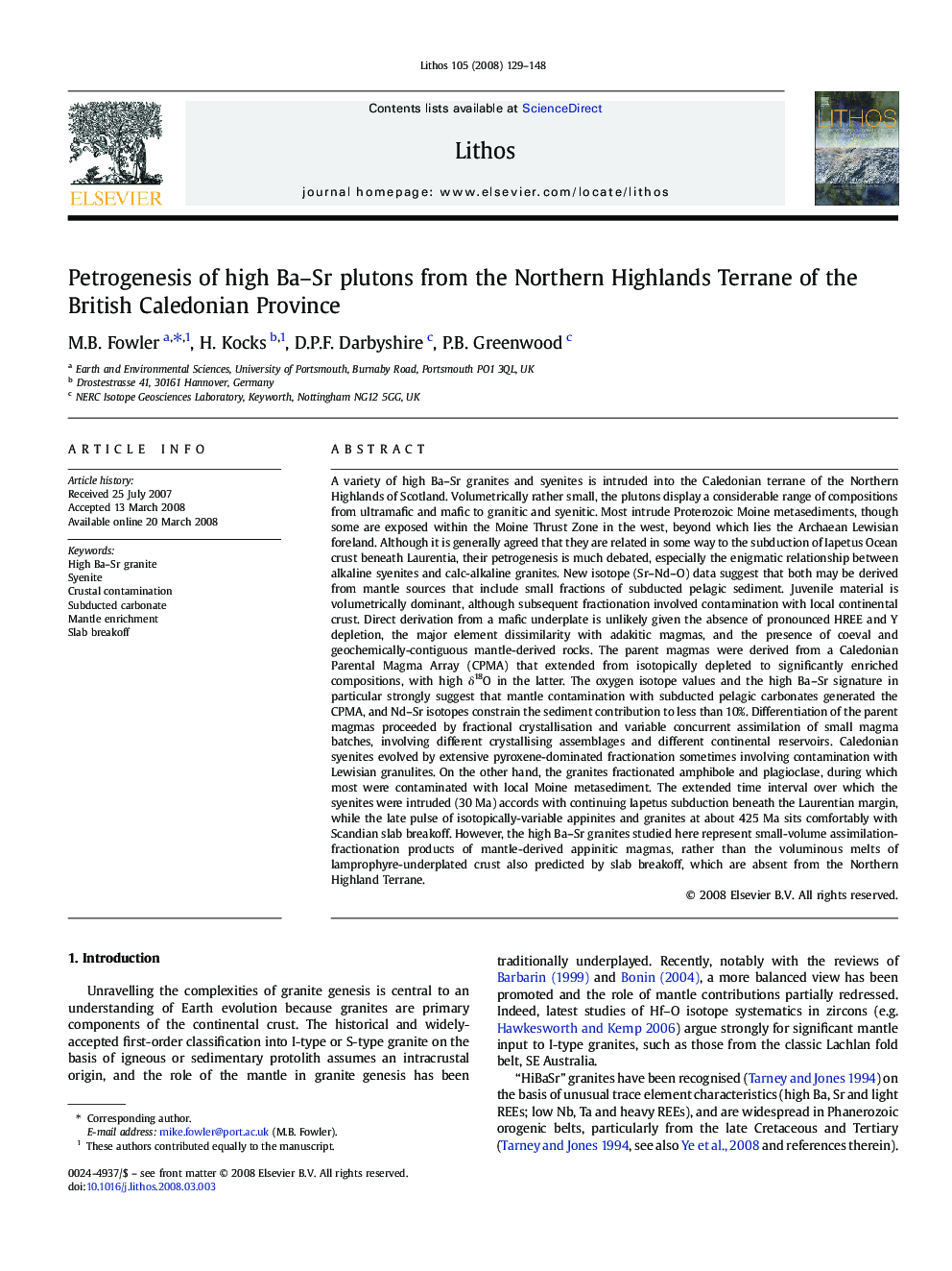 Petrogenesis of high Ba–Sr plutons from the Northern Highlands Terrane of the British Caledonian Province