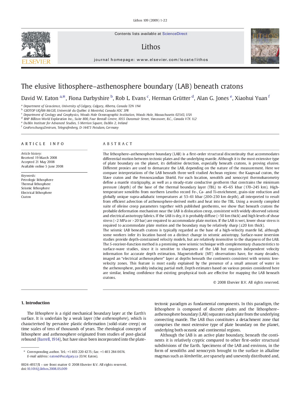 The elusive lithosphere–asthenosphere boundary (LAB) beneath cratons