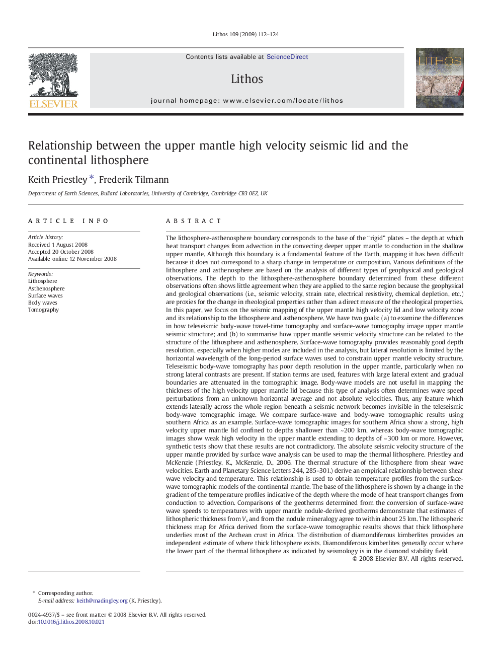 Relationship between the upper mantle high velocity seismic lid and the continental lithosphere