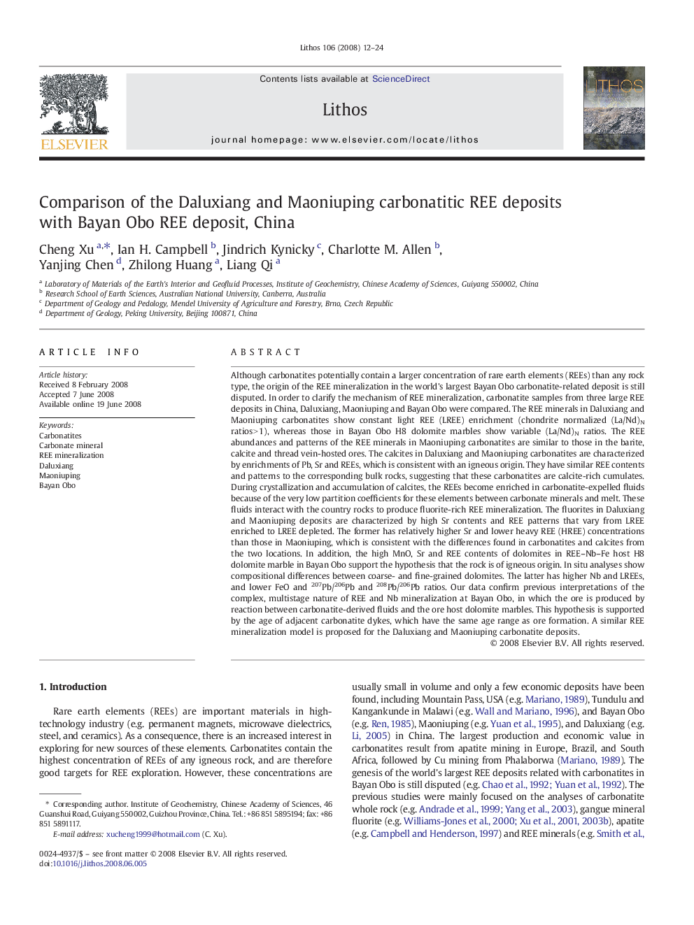 Comparison of the Daluxiang and Maoniuping carbonatitic REE deposits with Bayan Obo REE deposit, China