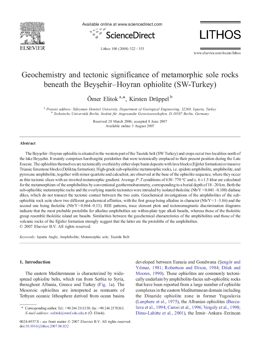 Geochemistry and tectonic significance of metamorphic sole rocks beneath the Beyşehir–Hoyran ophiolite (SW-Turkey)