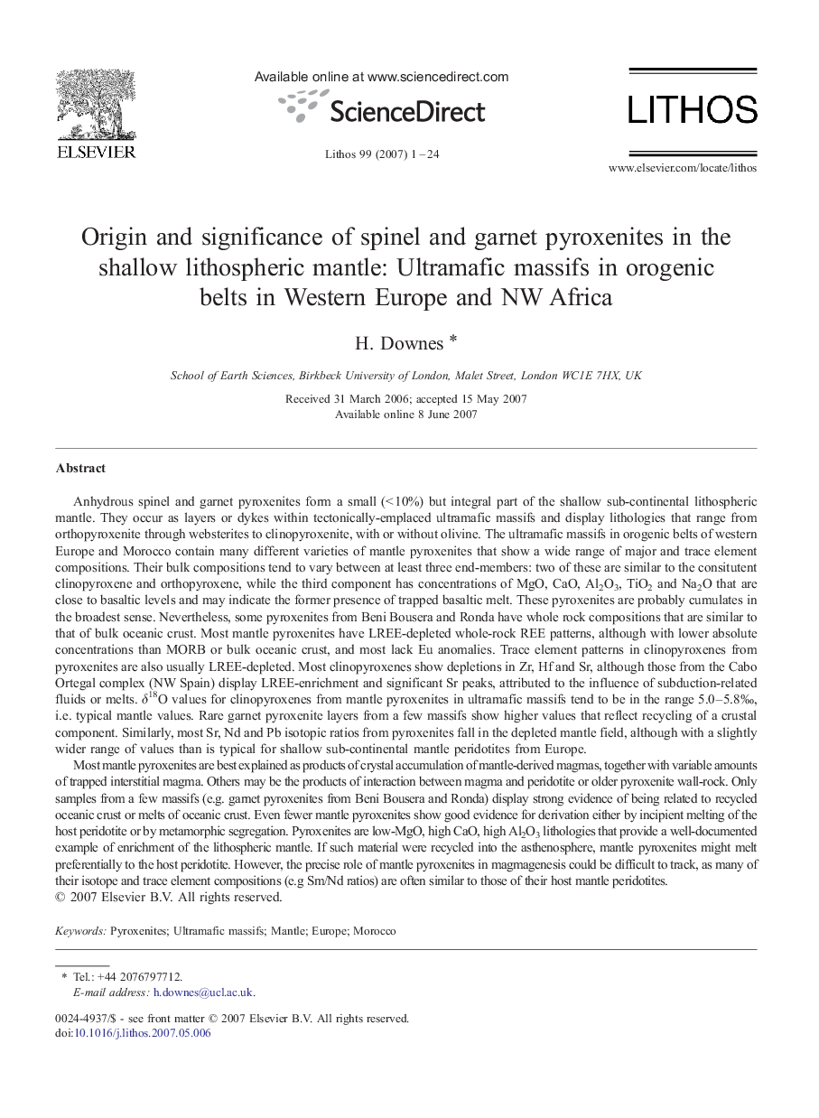 Origin and significance of spinel and garnet pyroxenites in the shallow lithospheric mantle: Ultramafic massifs in orogenic belts in Western Europe and NW Africa