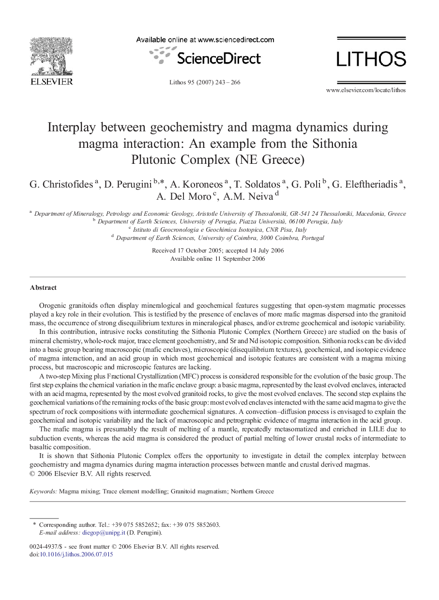 Interplay between geochemistry and magma dynamics during magma interaction: An example from the Sithonia Plutonic Complex (NE Greece)