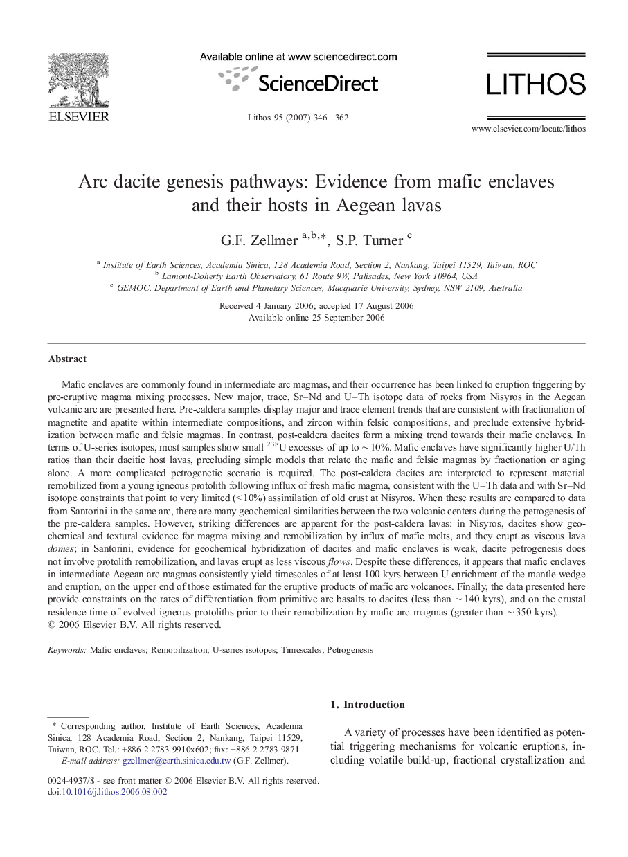 Arc dacite genesis pathways: Evidence from mafic enclaves and their hosts in Aegean lavas