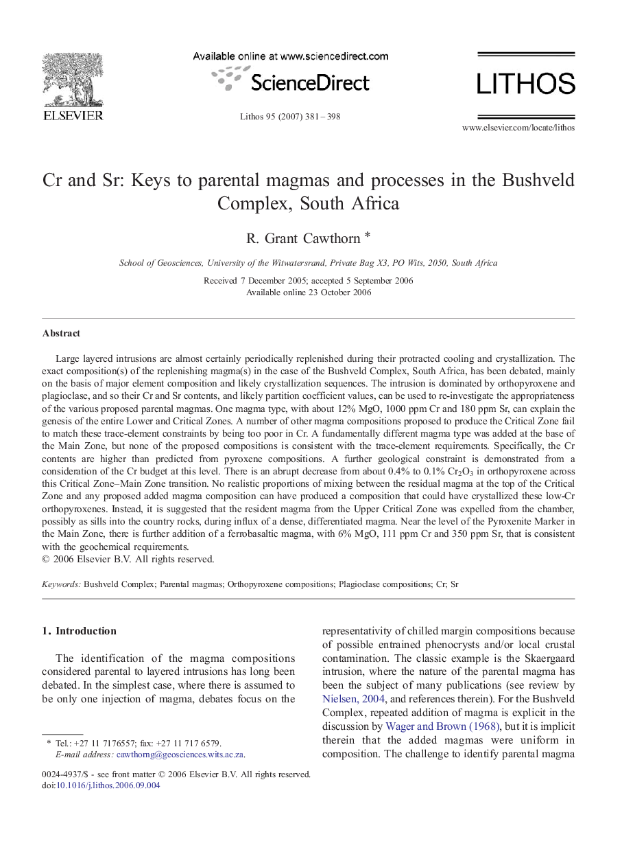 Cr and Sr: Keys to parental magmas and processes in the Bushveld Complex, South Africa