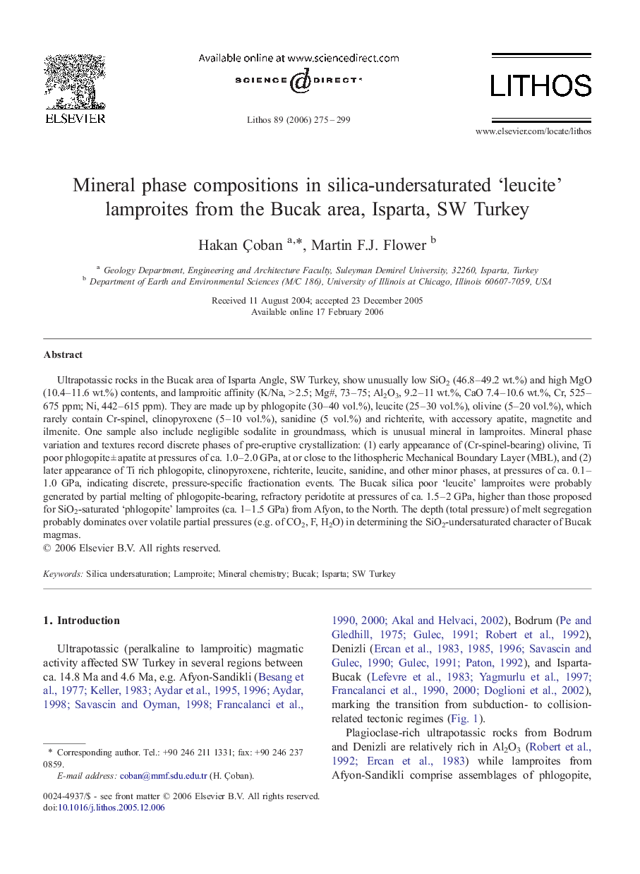 Mineral phase compositions in silica-undersaturated ‘leucite’ lamproites from the Bucak area, Isparta, SW Turkey