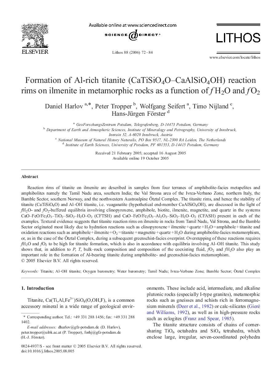 Formation of Al-rich titanite (CaTiSiO4O–CaAlSiO4OH) reaction rims on ilmenite in metamorphic rocks as a function of fH2O and fO2