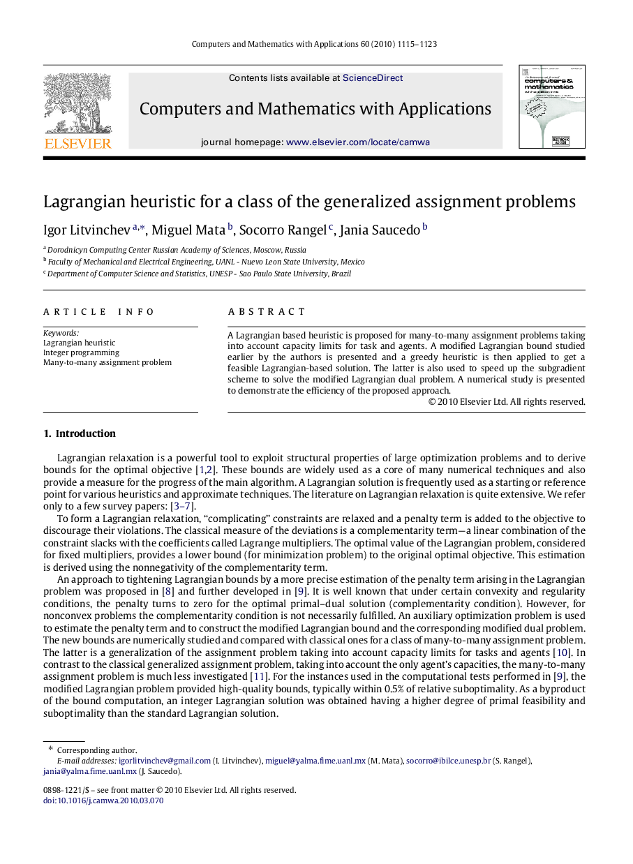 Lagrangian heuristic for a class of the generalized assignment problems