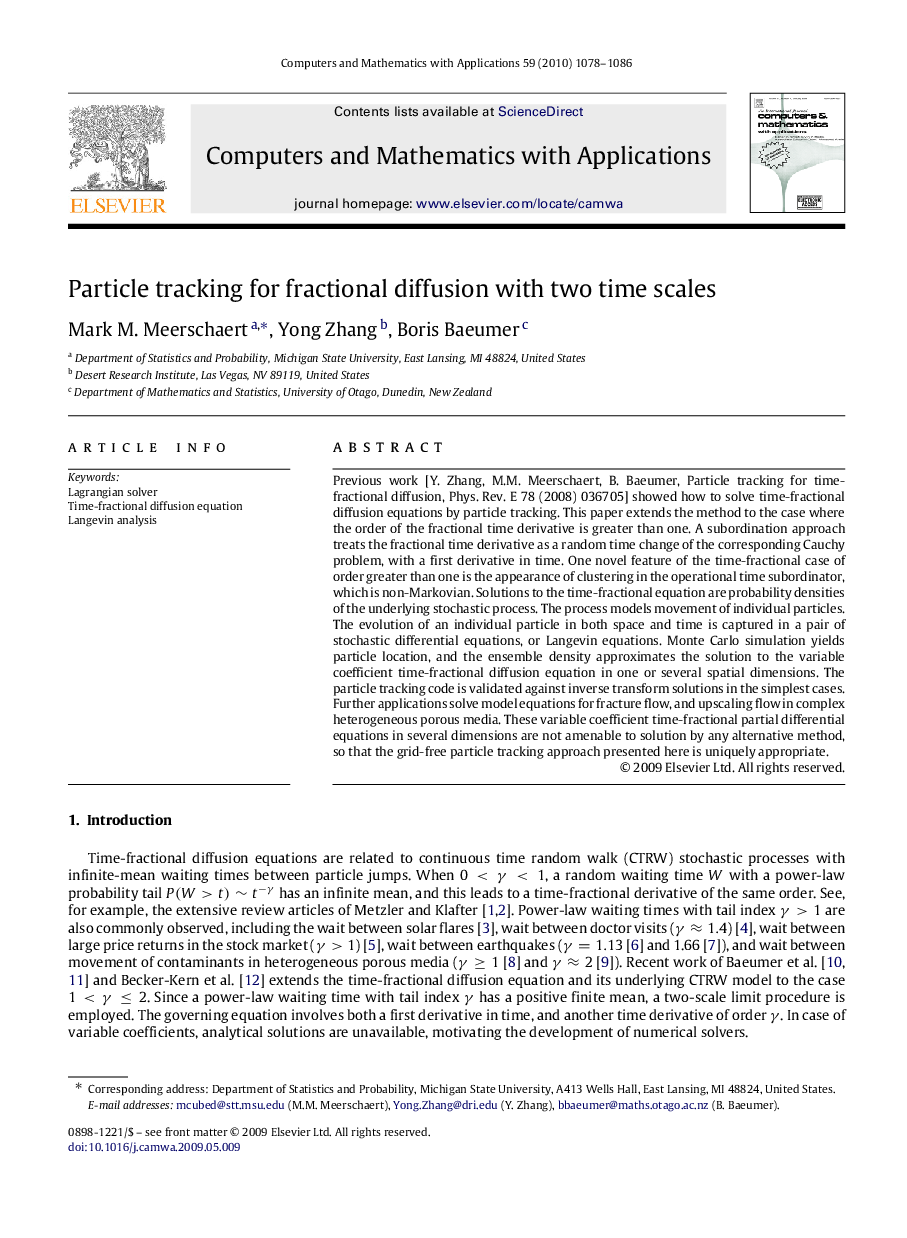 Particle tracking for fractional diffusion with two time scales