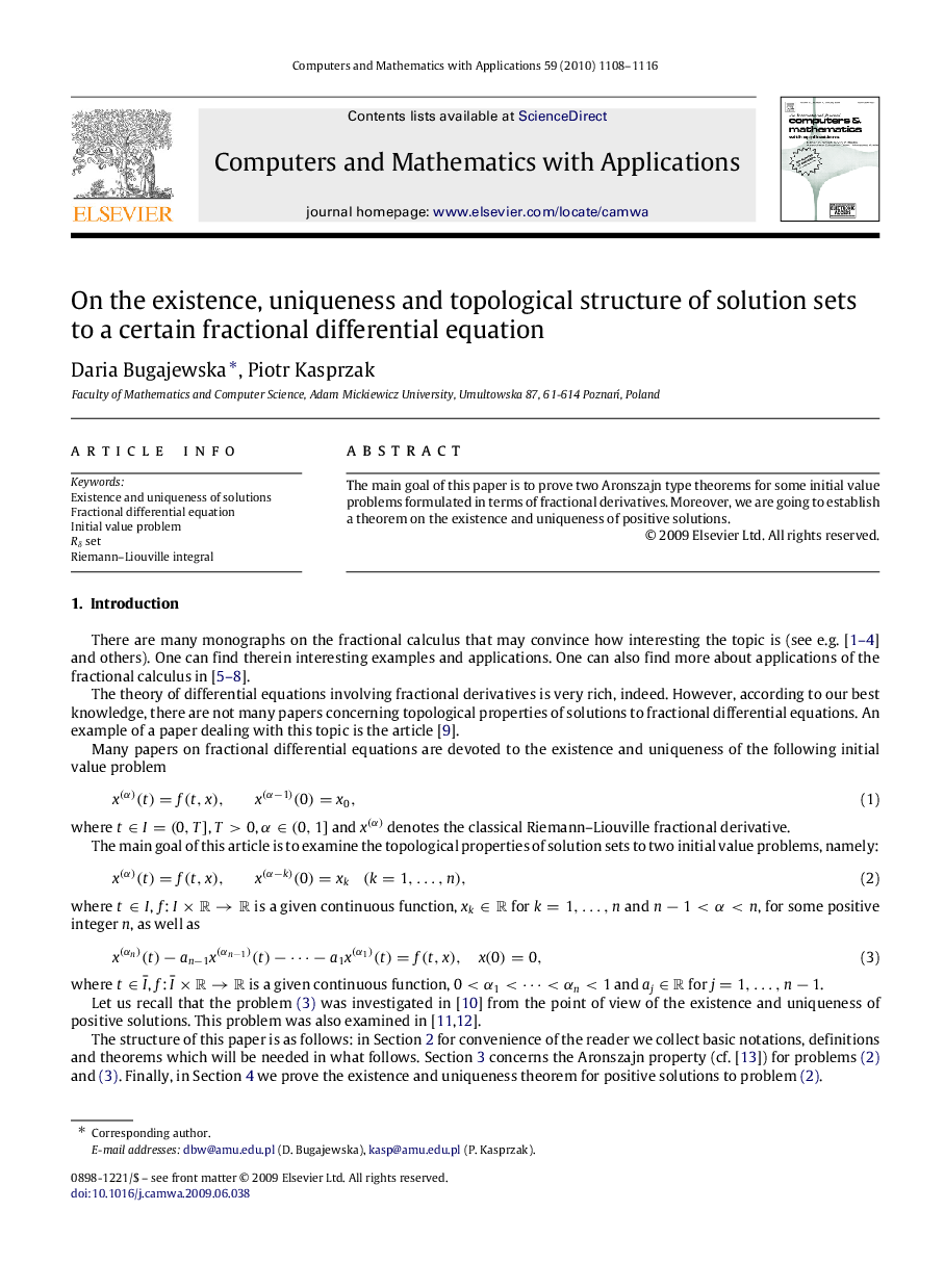 On the existence, uniqueness and topological structure of solution sets to a certain fractional differential equation