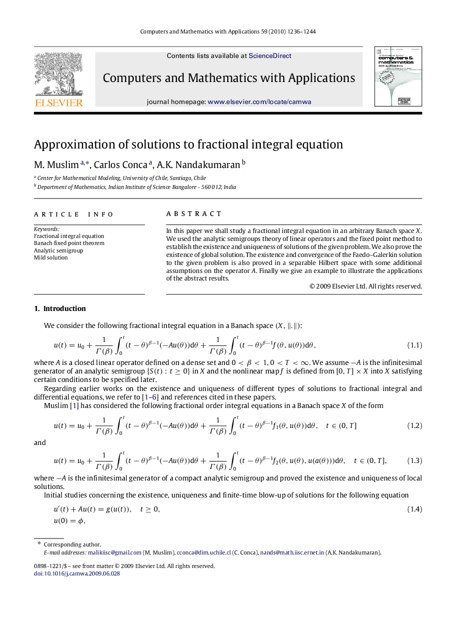 Approximation of solutions to fractional integral equation