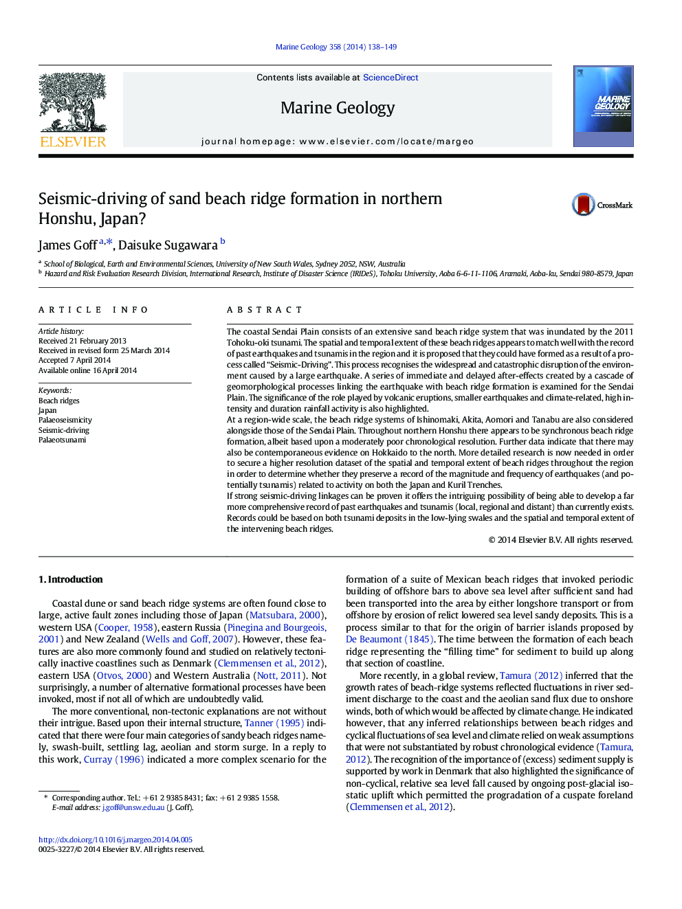 Seismic-driving of sand beach ridge formation in northern Honshu, Japan?