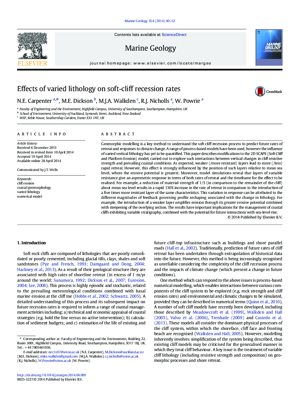 Effects of varied lithology on soft-cliff recession rates