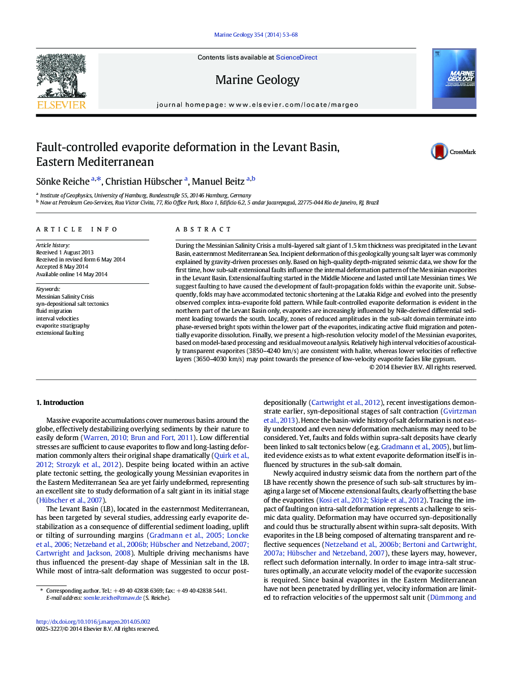 Fault-controlled evaporite deformation in the Levant Basin, Eastern Mediterranean