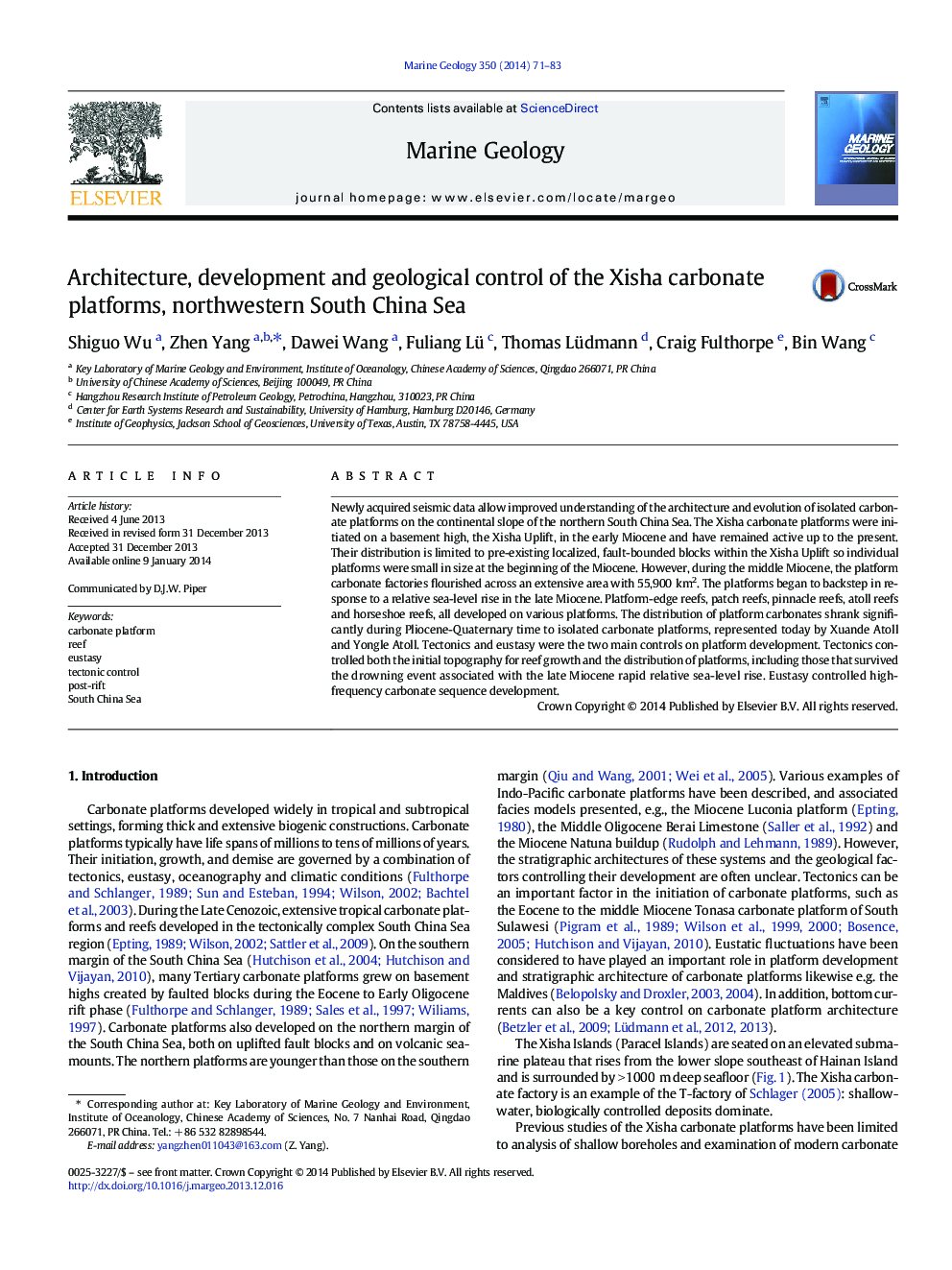 Architecture, development and geological control of the Xisha carbonate platforms, northwestern South China Sea