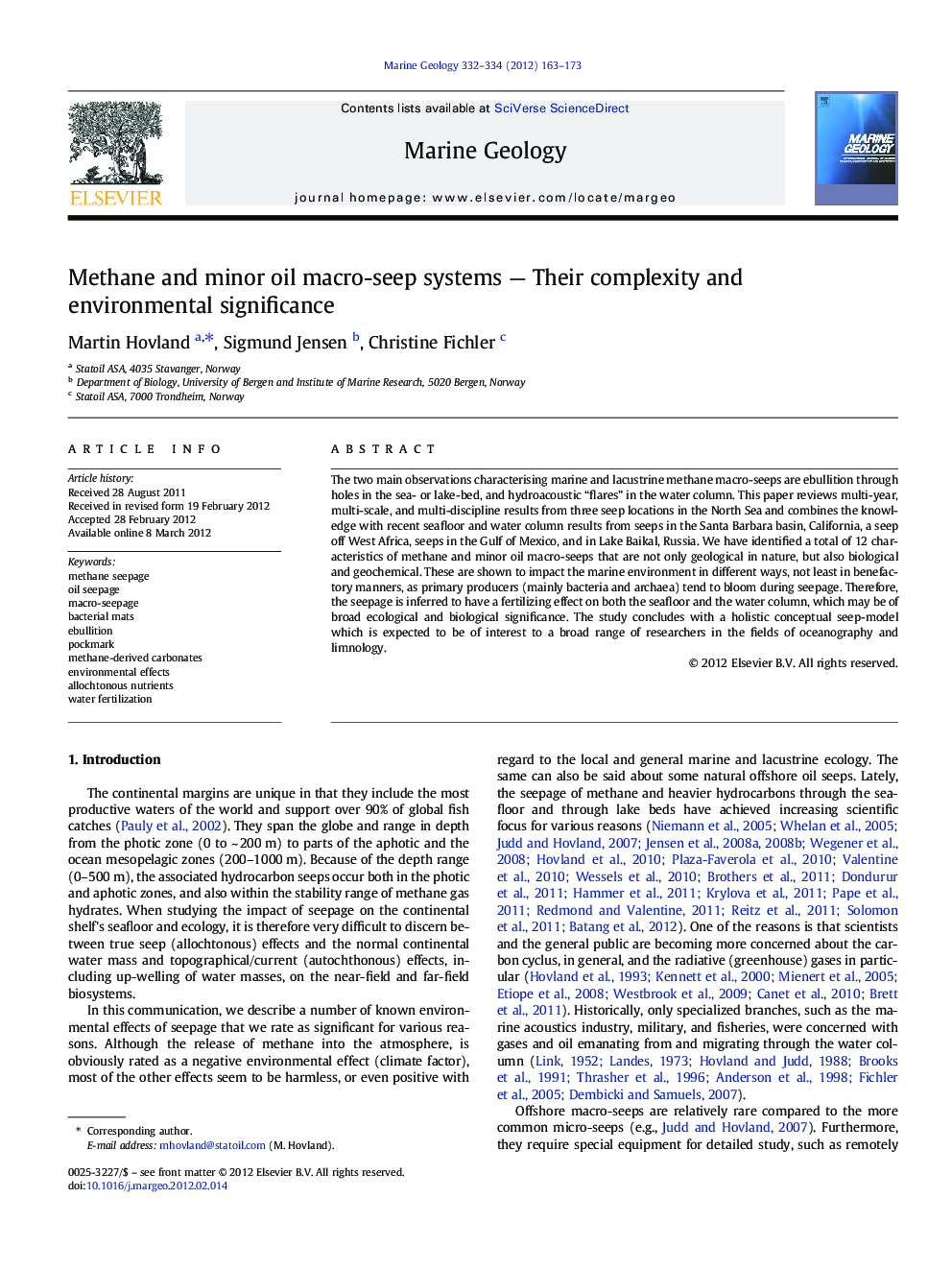 Methane and minor oil macro-seep systems — Their complexity and environmental significance