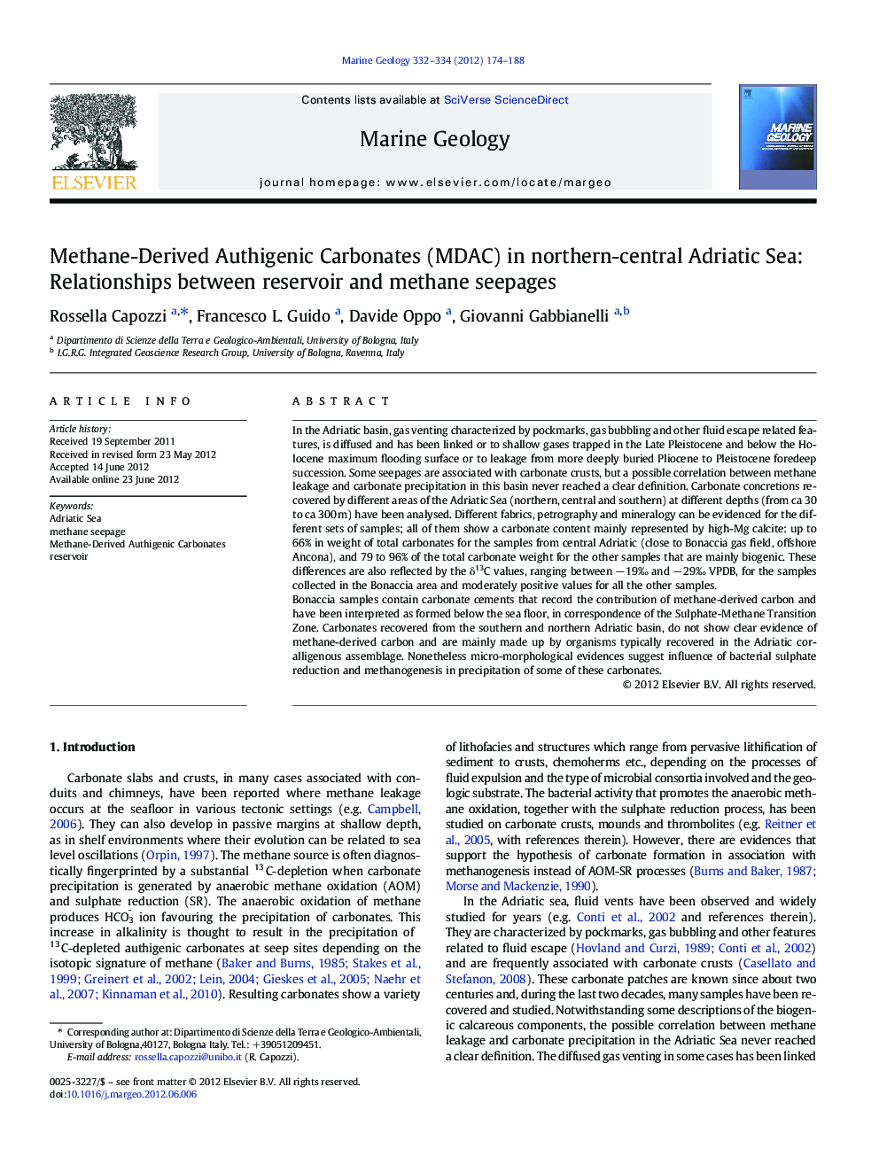 Methane-Derived Authigenic Carbonates (MDAC) in northern-central Adriatic Sea: Relationships between reservoir and methane seepages