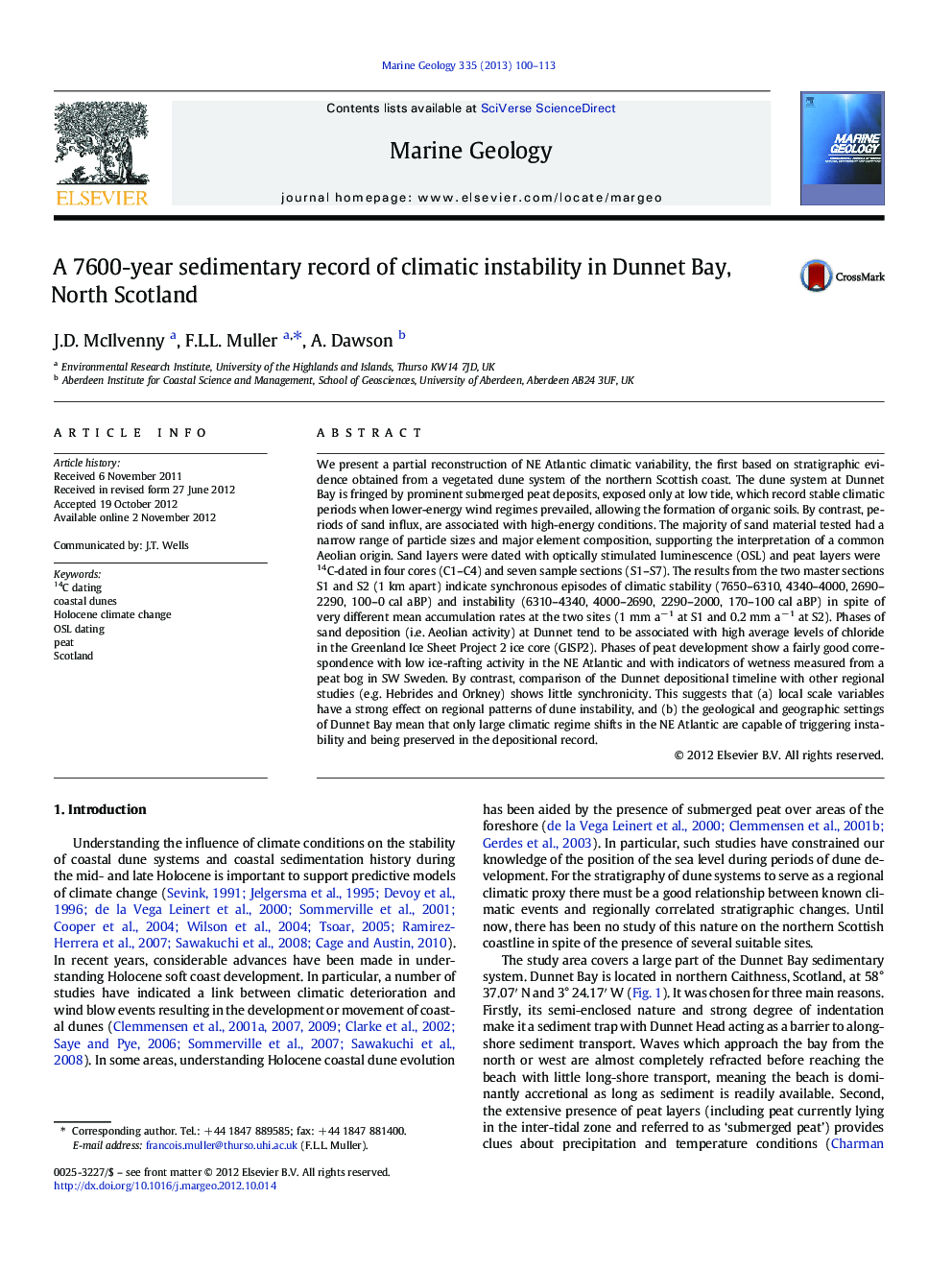 A 7600-year sedimentary record of climatic instability in Dunnet Bay, North Scotland