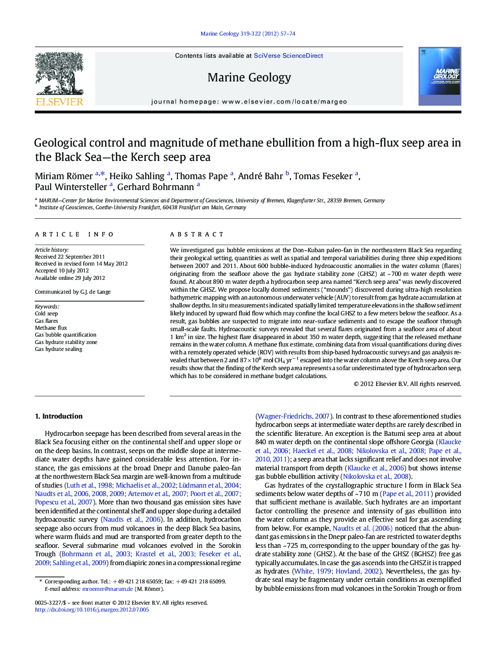 Geological control and magnitude of methane ebullition from a high-flux seep area in the Black Sea-the Kerch seep area
