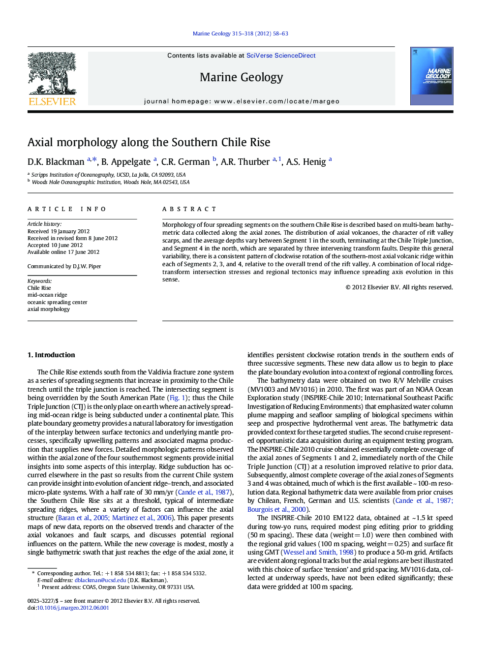 Axial morphology along the Southern Chile Rise