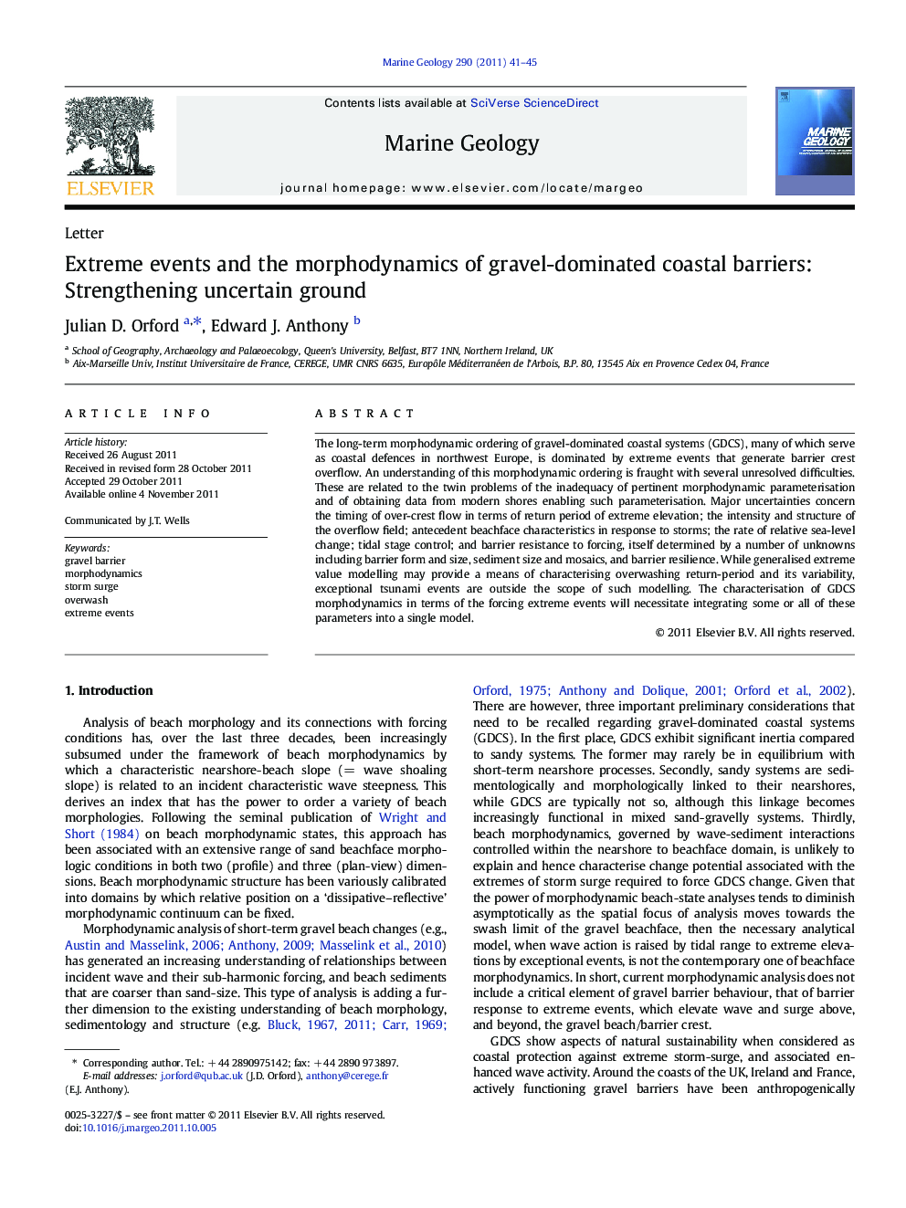 Extreme events and the morphodynamics of gravel-dominated coastal barriers: Strengthening uncertain ground