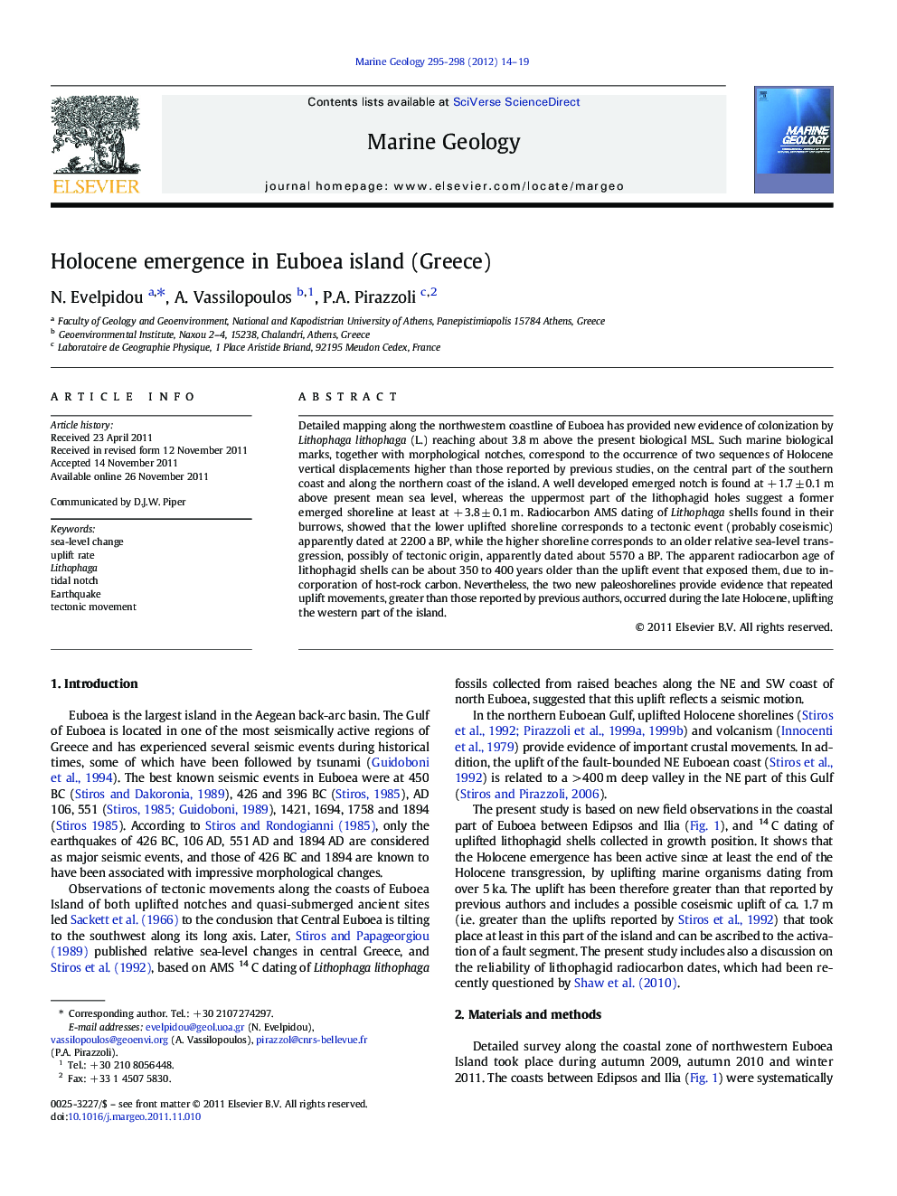 Holocene emergence in Euboea island (Greece)