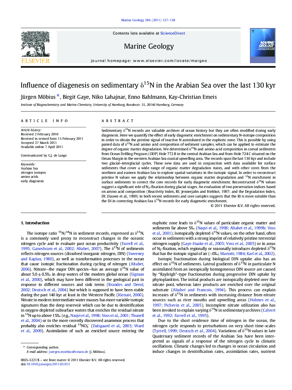 Influence of diagenesis on sedimentary δ15N in the Arabian Sea over the last 130 kyr