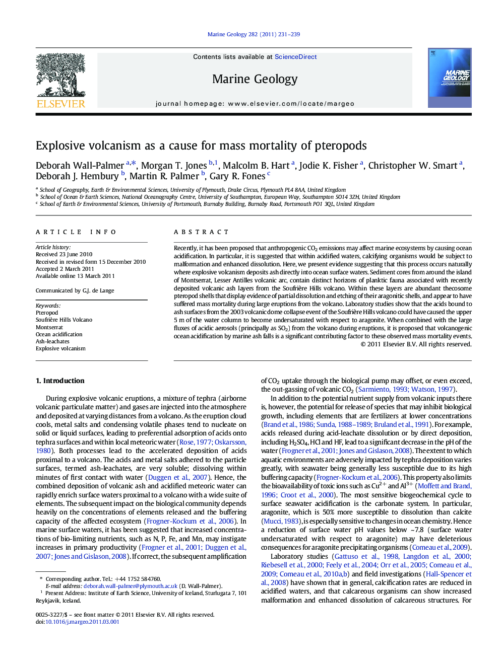 Explosive volcanism as a cause for mass mortality of pteropods