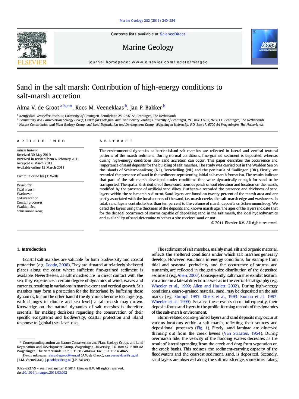 Sand in the salt marsh: Contribution of high-energy conditions to salt-marsh accretion