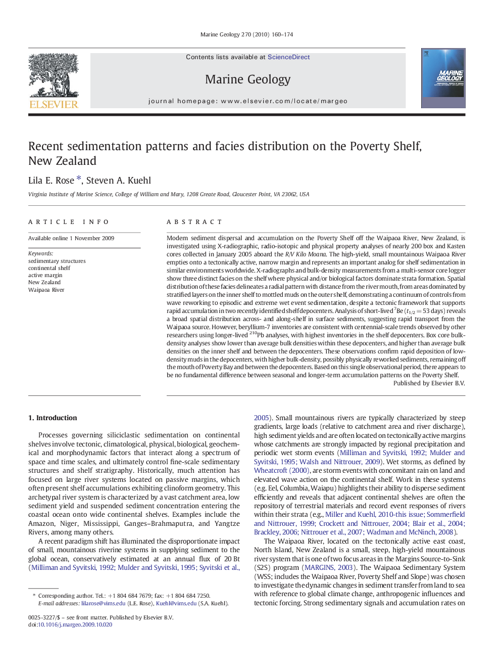 Recent sedimentation patterns and facies distribution on the Poverty Shelf, New Zealand