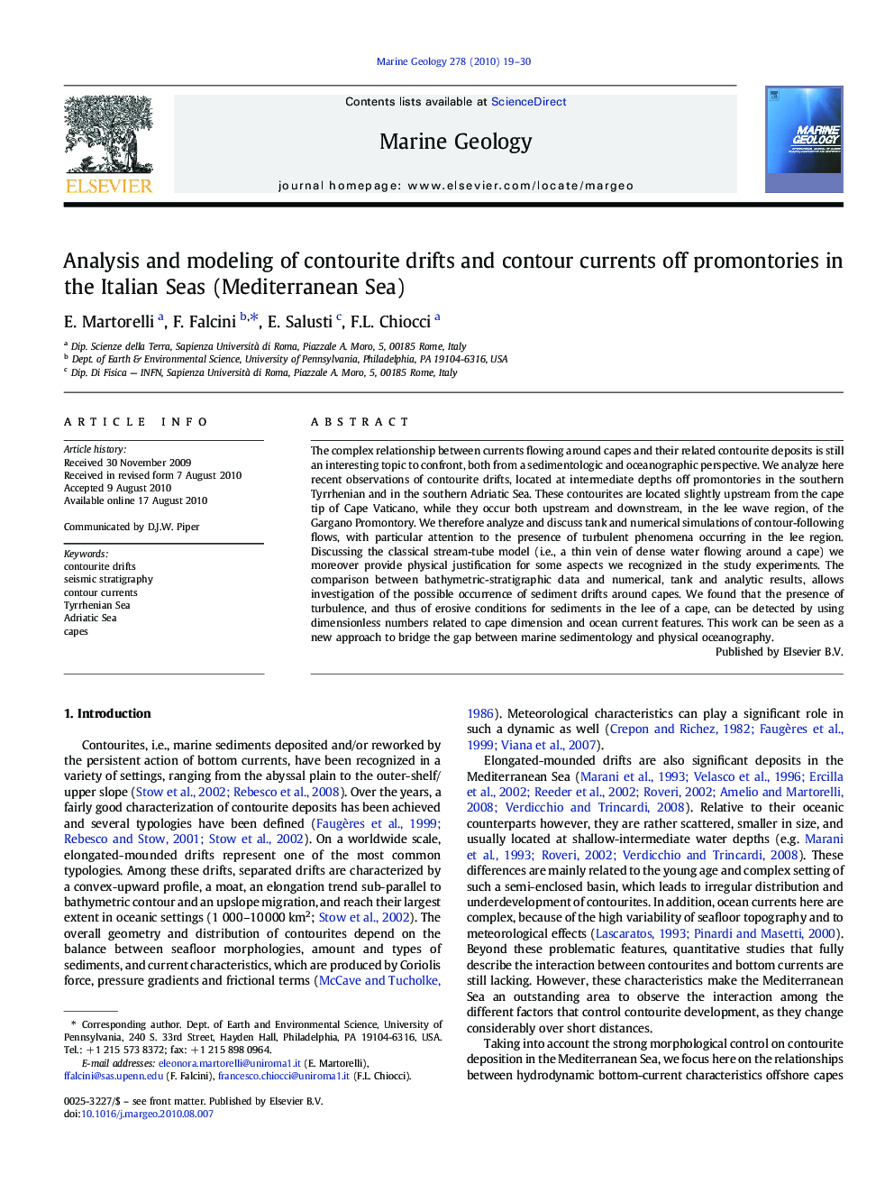 Analysis and modeling of contourite drifts and contour currents off promontories in the Italian Seas (Mediterranean Sea)