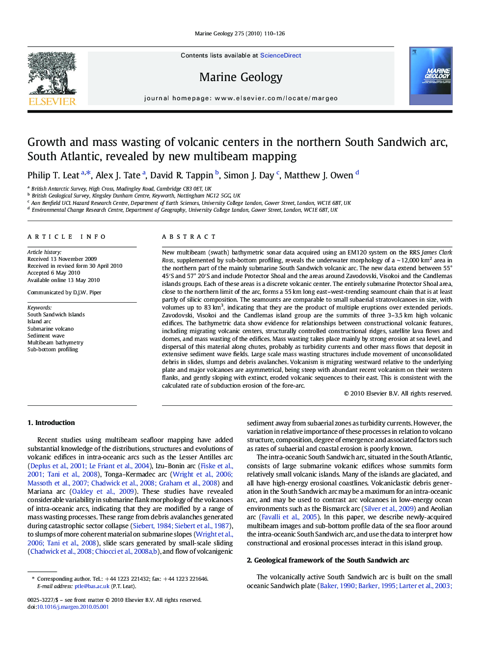 Growth and mass wasting of volcanic centers in the northern South Sandwich arc, South Atlantic, revealed by new multibeam mapping