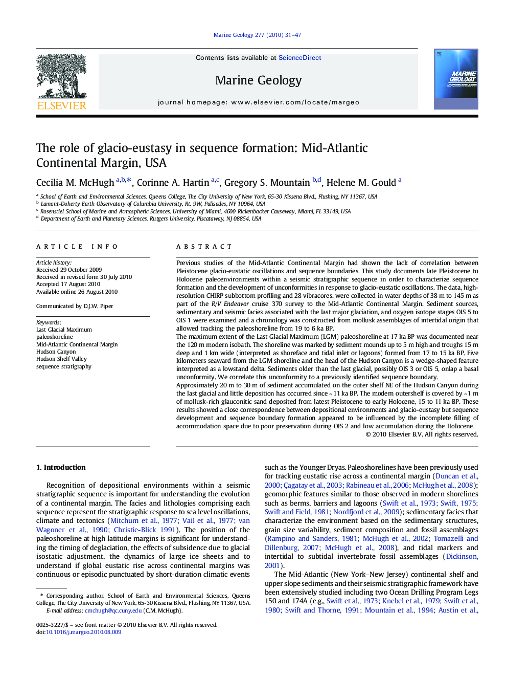 The role of glacio-eustasy in sequence formation: Mid-Atlantic Continental Margin, USA