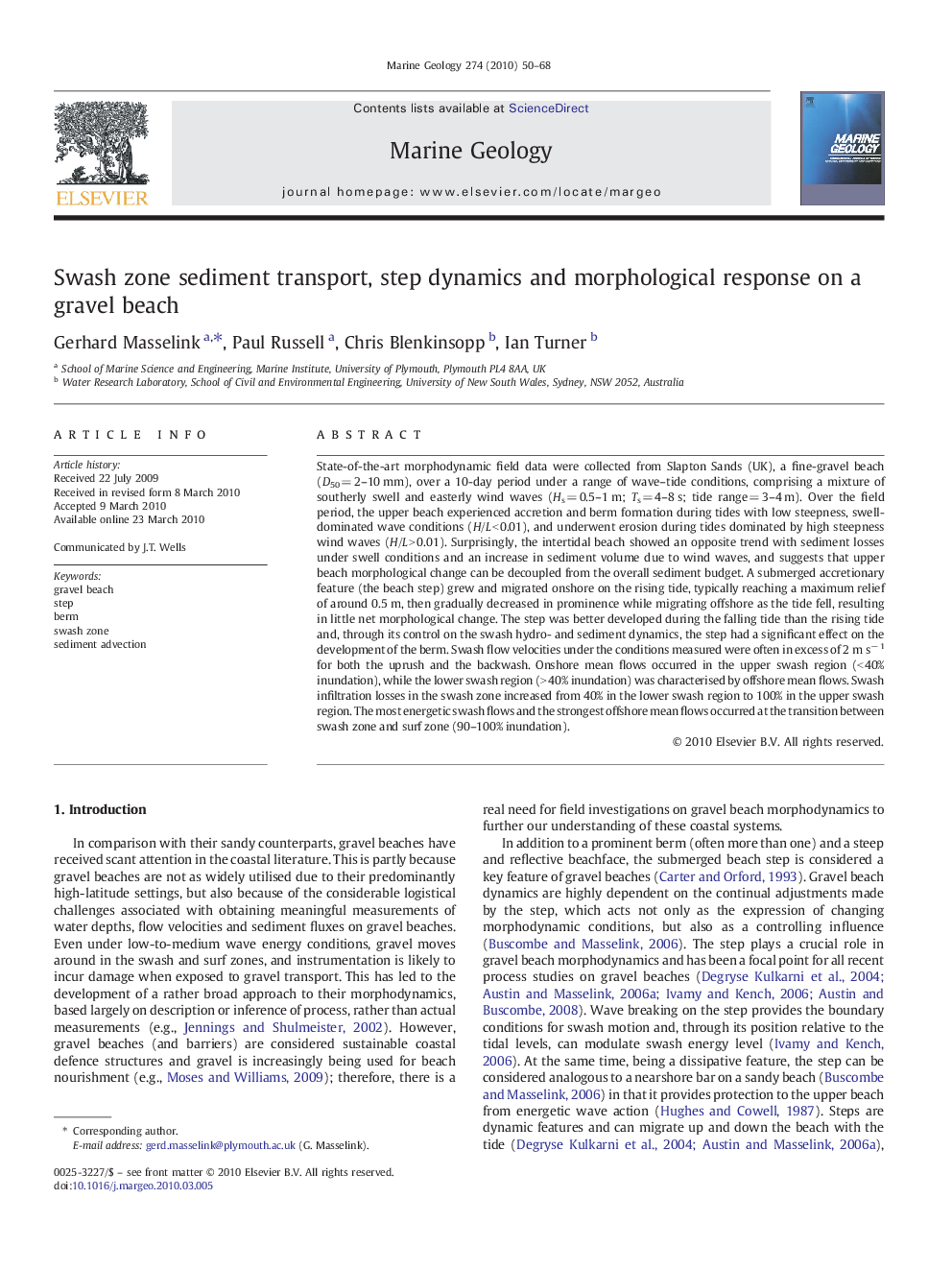 Swash zone sediment transport, step dynamics and morphological response on a gravel beach