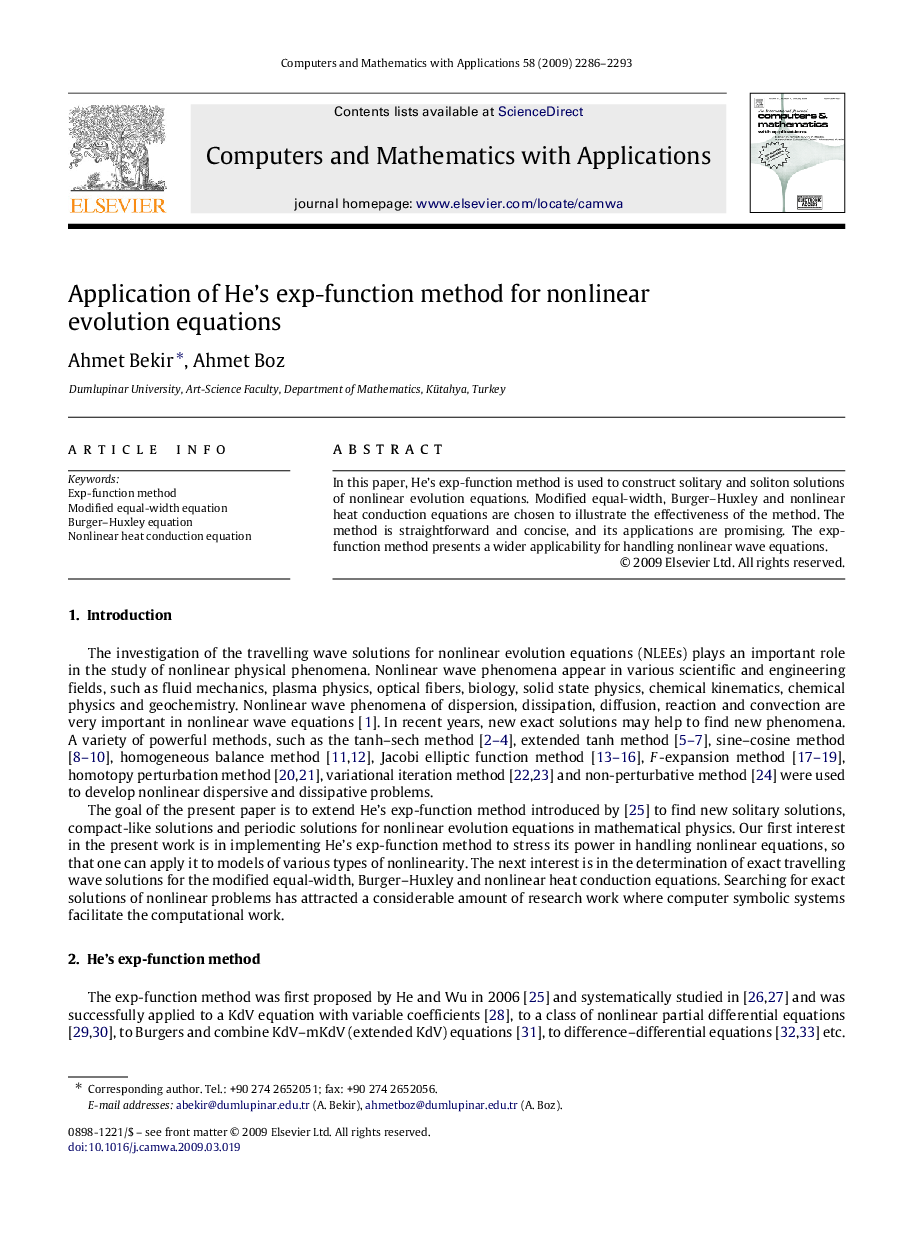 Application of He’s exp-function method for nonlinear evolution equations