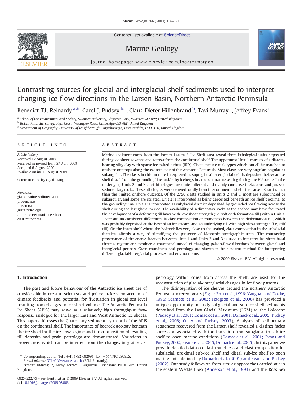 Contrasting sources for glacial and interglacial shelf sediments used to interpret changing ice flow directions in the Larsen Basin, Northern Antarctic Peninsula