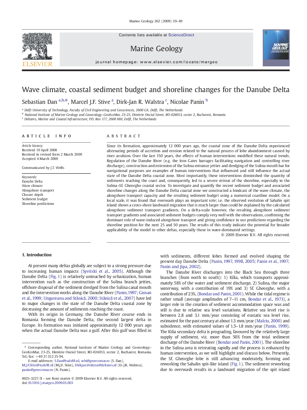 Wave climate, coastal sediment budget and shoreline changes for the Danube Delta