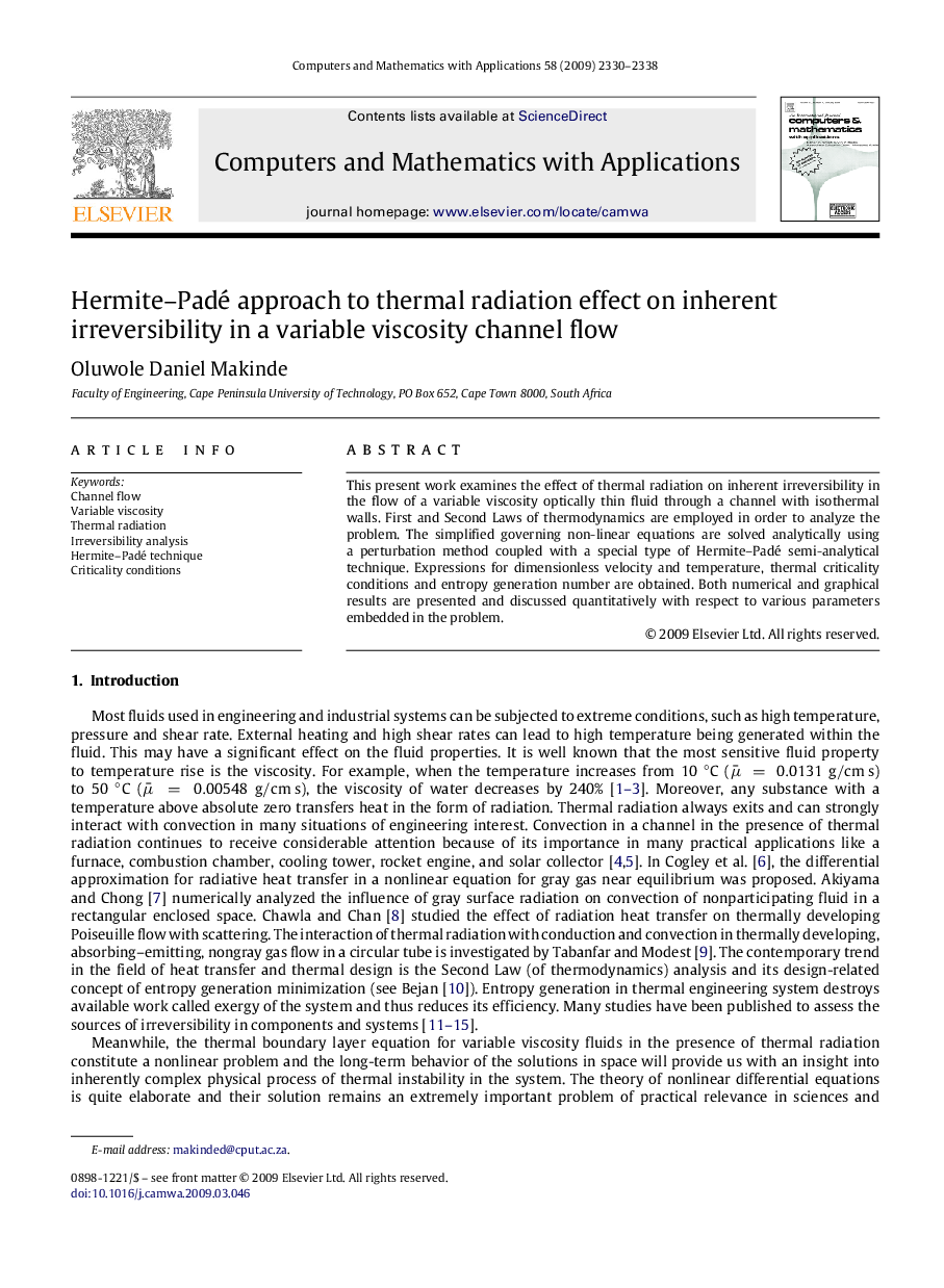 Hermite–Padé approach to thermal radiation effect on inherent irreversibility in a variable viscosity channel flow