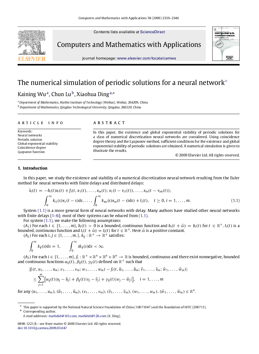 The numerical simulation of periodic solutions for a neural network 