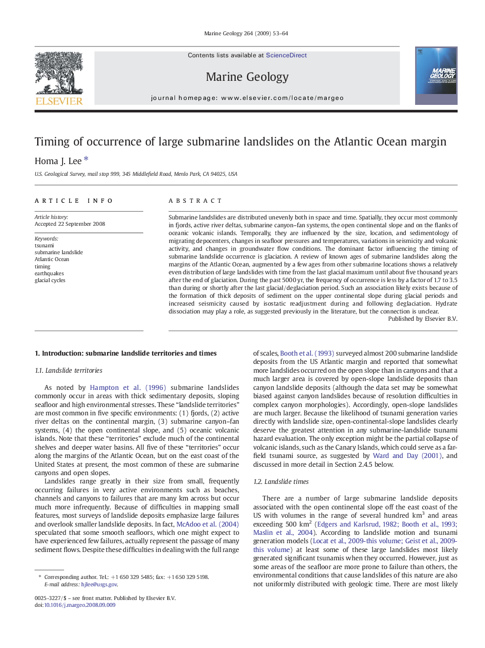 Timing of occurrence of large submarine landslides on the Atlantic Ocean margin