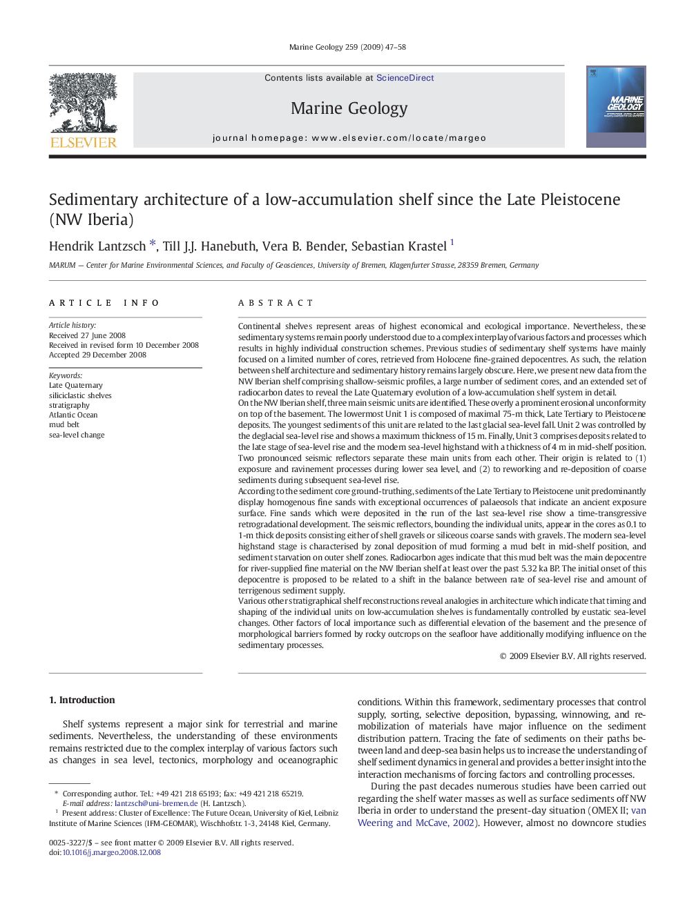 Sedimentary architecture of a low-accumulation shelf since the Late Pleistocene (NW Iberia)