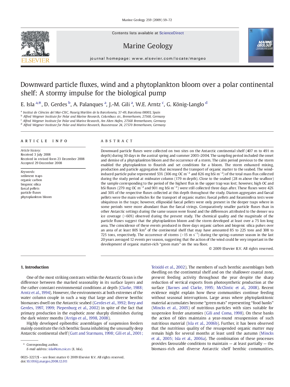 Downward particle fluxes, wind and a phytoplankton bloom over a polar continental shelf: A stormy impulse for the biological pump