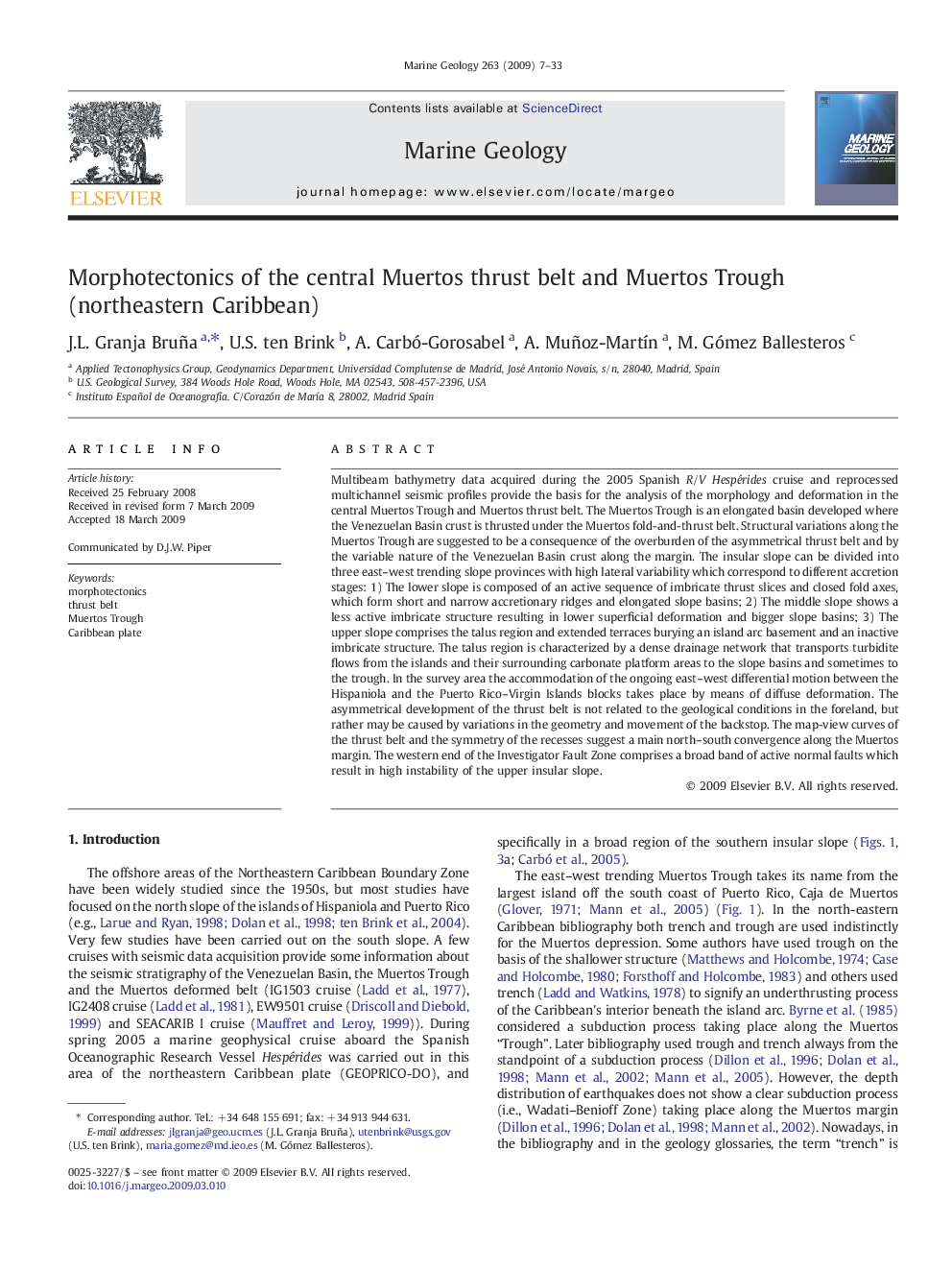 Morphotectonics of the central Muertos thrust belt and Muertos Trough (northeastern Caribbean)