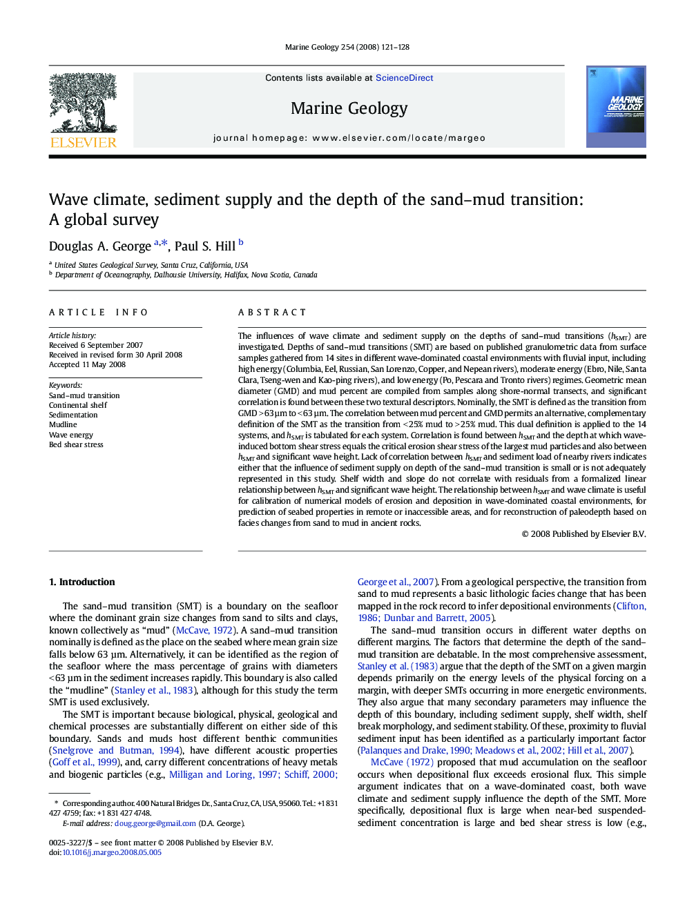 Wave climate, sediment supply and the depth of the sand–mud transition: A global survey