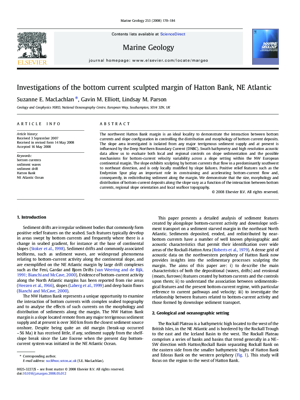 Investigations of the bottom current sculpted margin of Hatton Bank, NE Atlantic