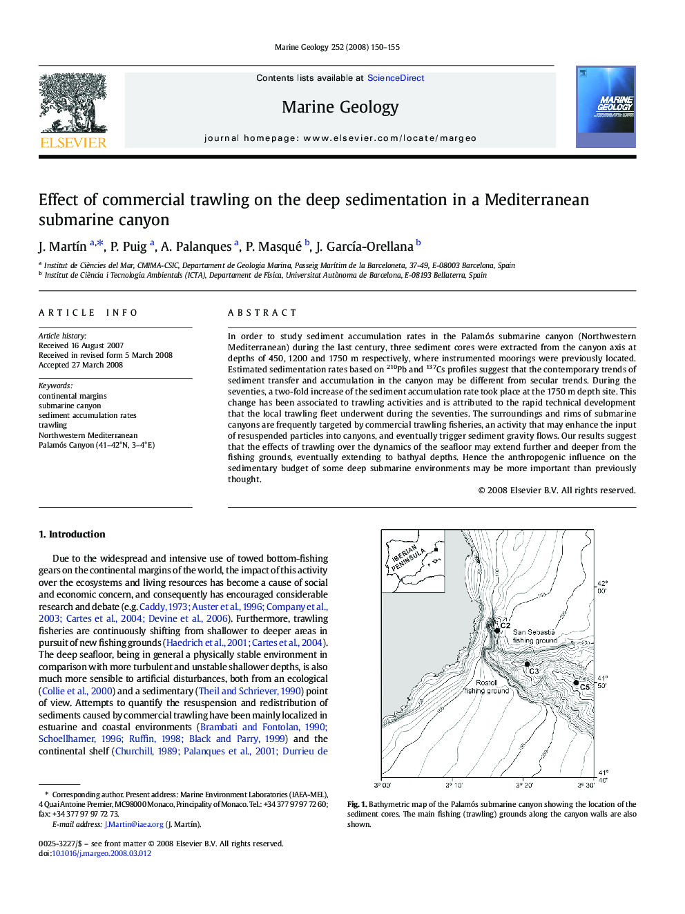 Effect of commercial trawling on the deep sedimentation in a Mediterranean submarine canyon