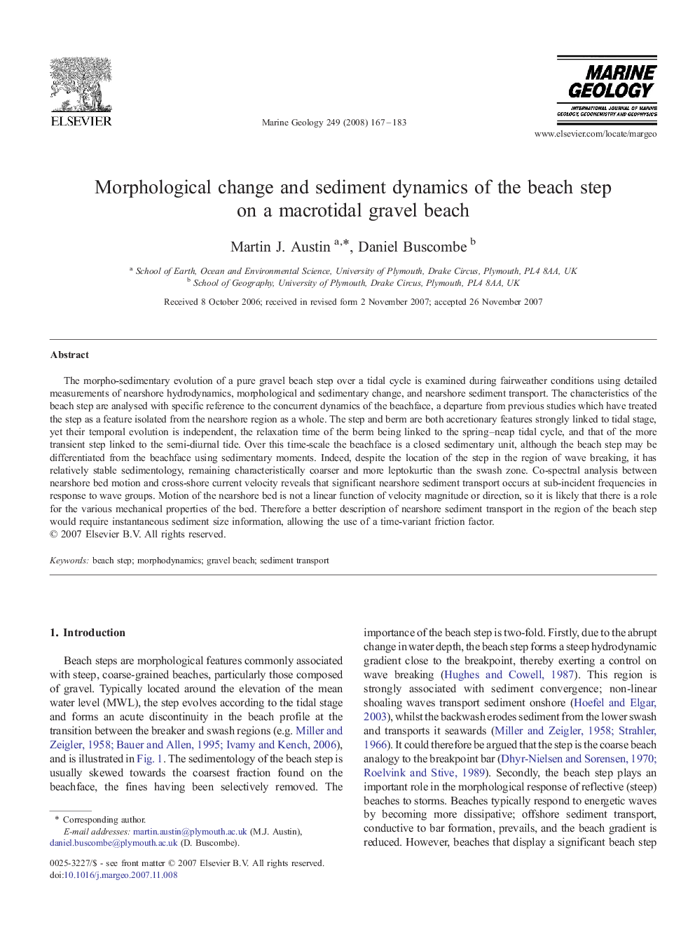 Morphological change and sediment dynamics of the beach step on a macrotidal gravel beach