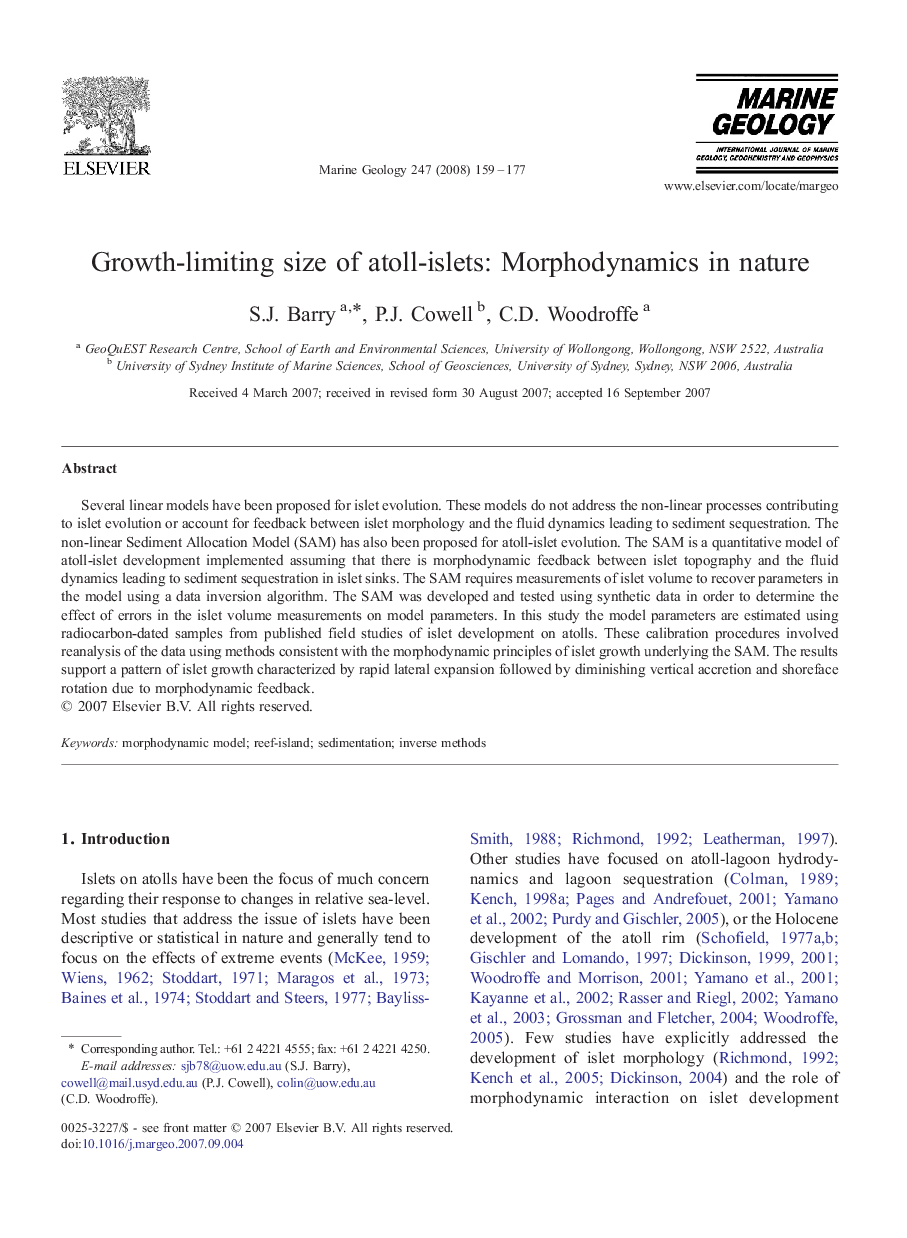 Growth-limiting size of atoll-islets: Morphodynamics in nature