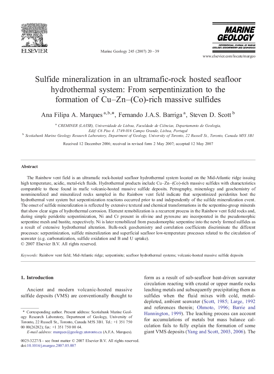 Sulfide mineralization in an ultramafic-rock hosted seafloor hydrothermal system: From serpentinization to the formation of Cu–Zn–(Co)-rich massive sulfides