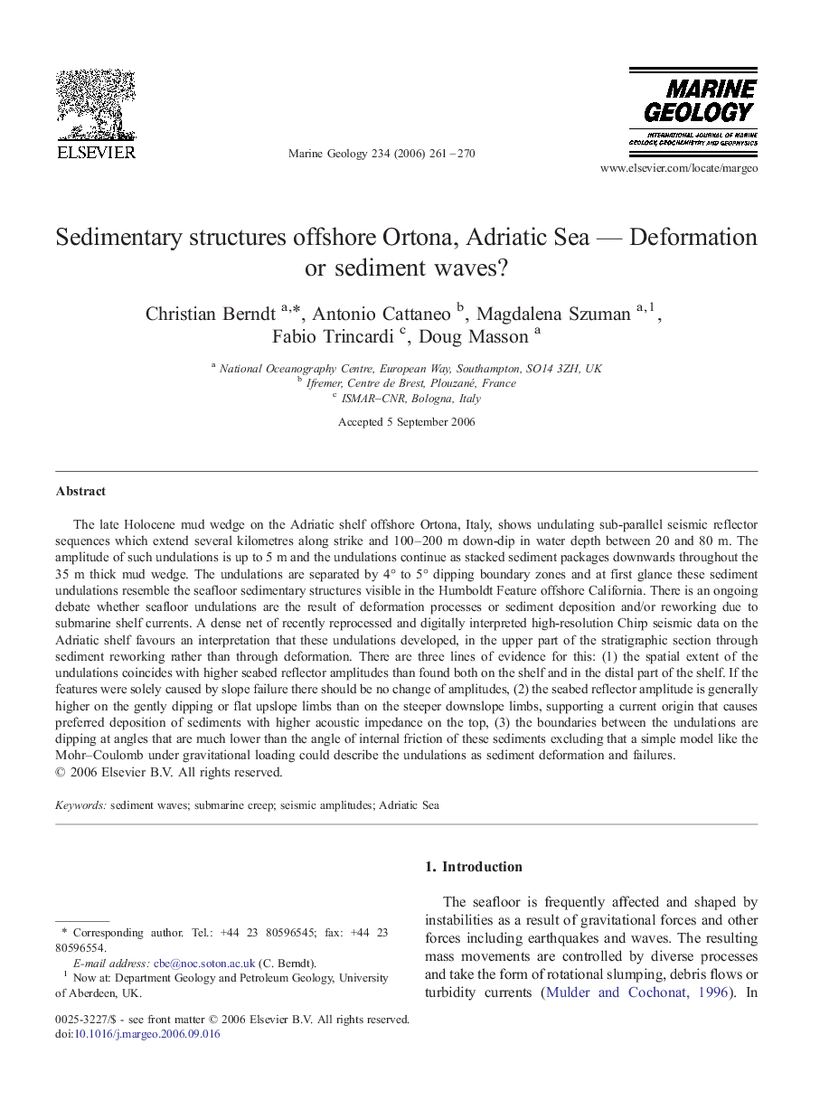 Sedimentary structures offshore Ortona, Adriatic Sea - Deformation or sediment waves?